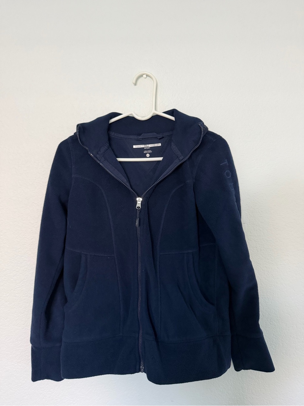 tommy hilfiger sport fleece zip-up hooded navy blue jacket